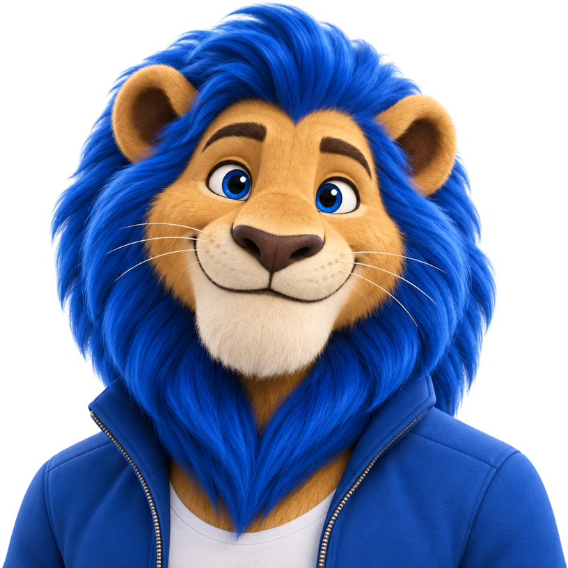 Portrait of Movo, the Movaye lion mascot
