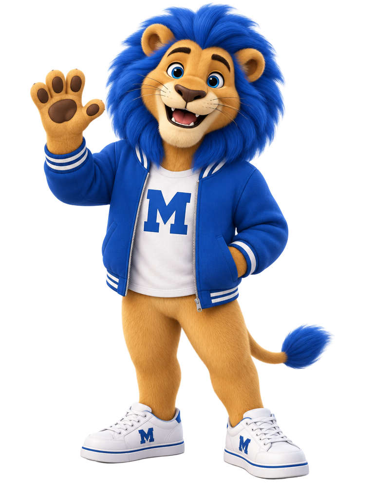 Movo, the Movaye lion mascot, waving hello